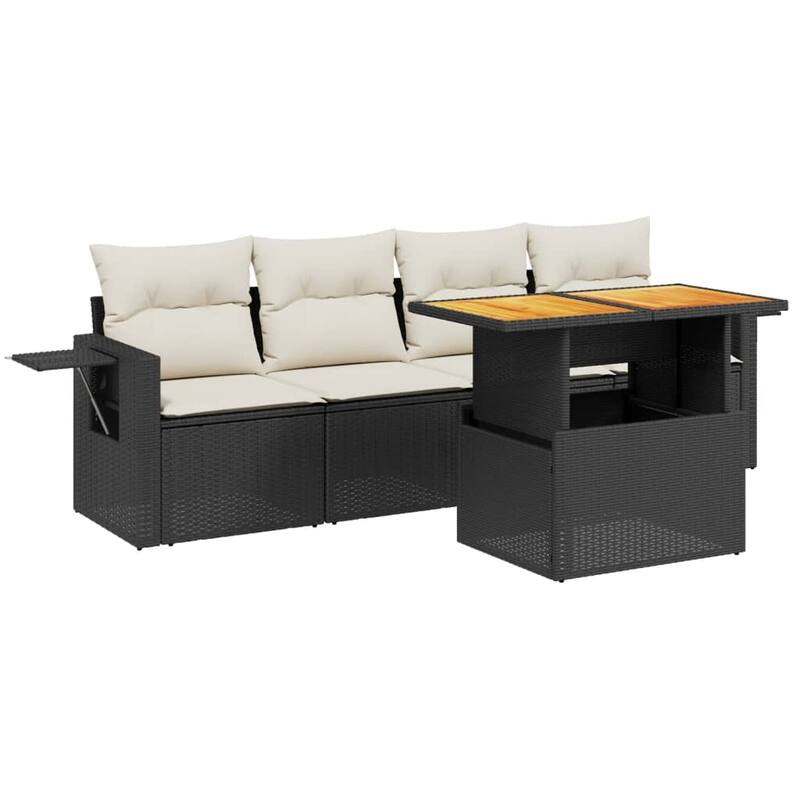 vidaXL Patio Sofa Set with Cushions Sectional Sofas Outdoor 5 Piece Poly Rattan - 21.7 x 39.4 x 28.7