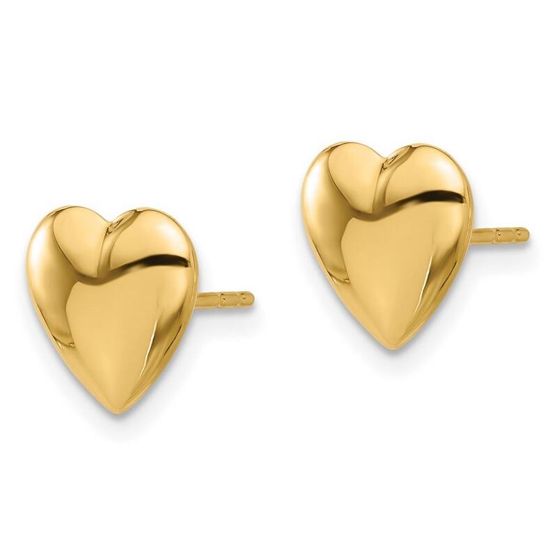 Curata 14k Yellow Gold Polished Puffed Love Heart Post Earrings - 9.9x9.5mm