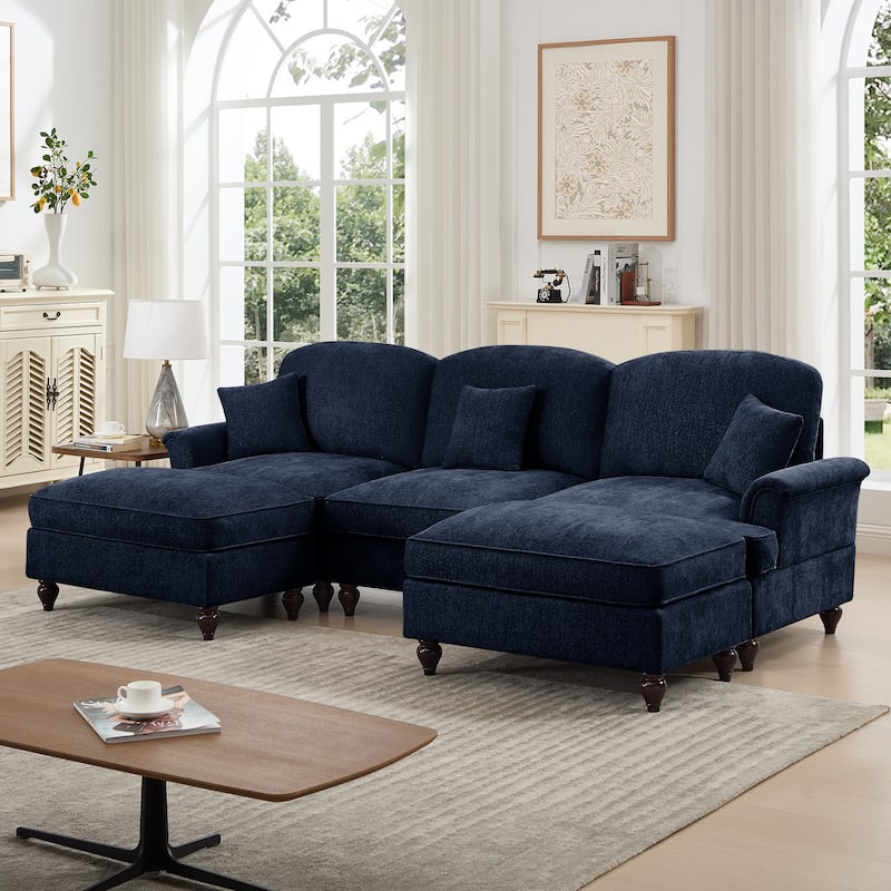 GDFStudio - Classic Modular U-Shaped Chenille 107" Sectional Sofa with Ottomans