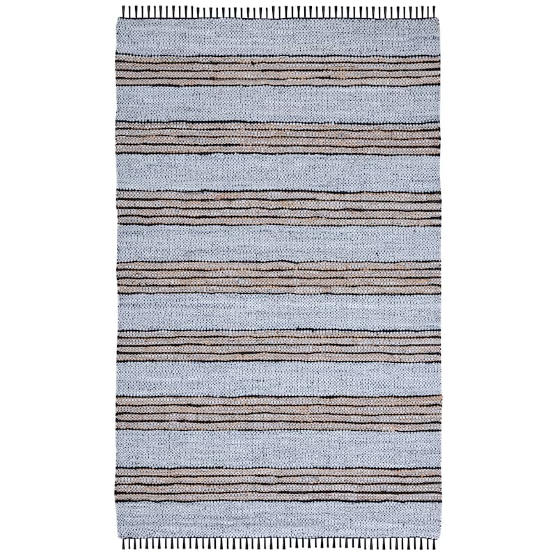 SAFAVIEH Handmade Vintage Leather Demetra Modern Fringe Rug - 5' x 8' - Silver/Natural
