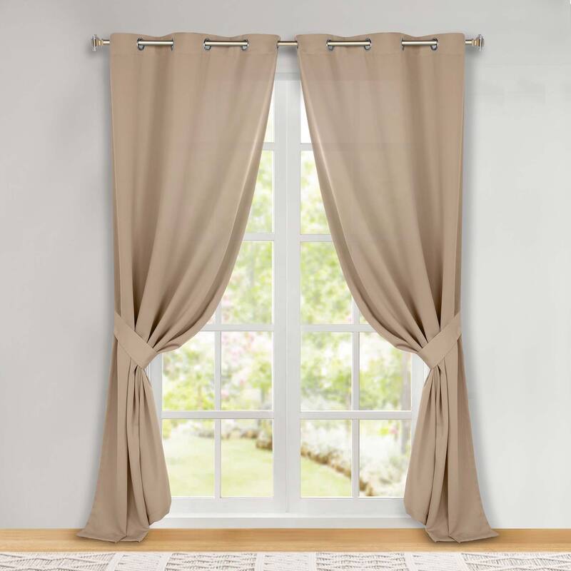 Superior Solid Machine Washable Room Darkening Grommet Blackout Curtains, Set of 2