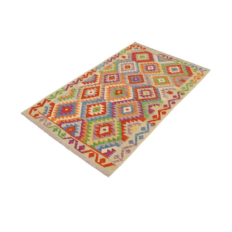 Bohemian Turkish Kilim Jalen Rust Blue Hand-Woven Wool Rug - 3'4'' x 6'5''