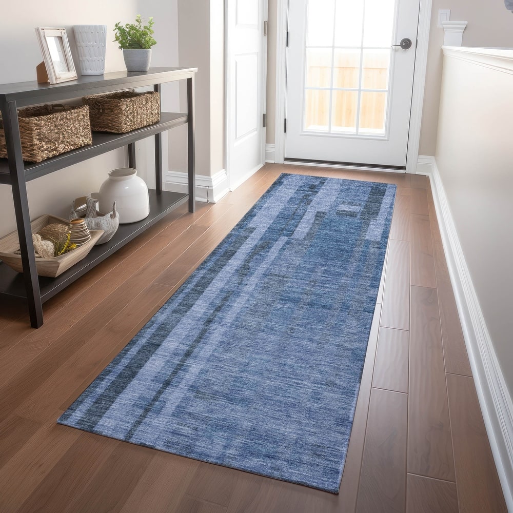 Machine Washable Indoor/ Outdoor Modern Stripes Chantille Rug
