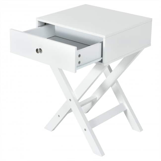 X Shaped Structure Side Nightstand with Drawer - White