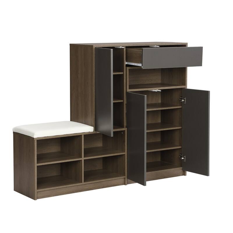 Multi-functional Shoe Bench Entryway with Storage,Padded Seat and Adjustable Shelves