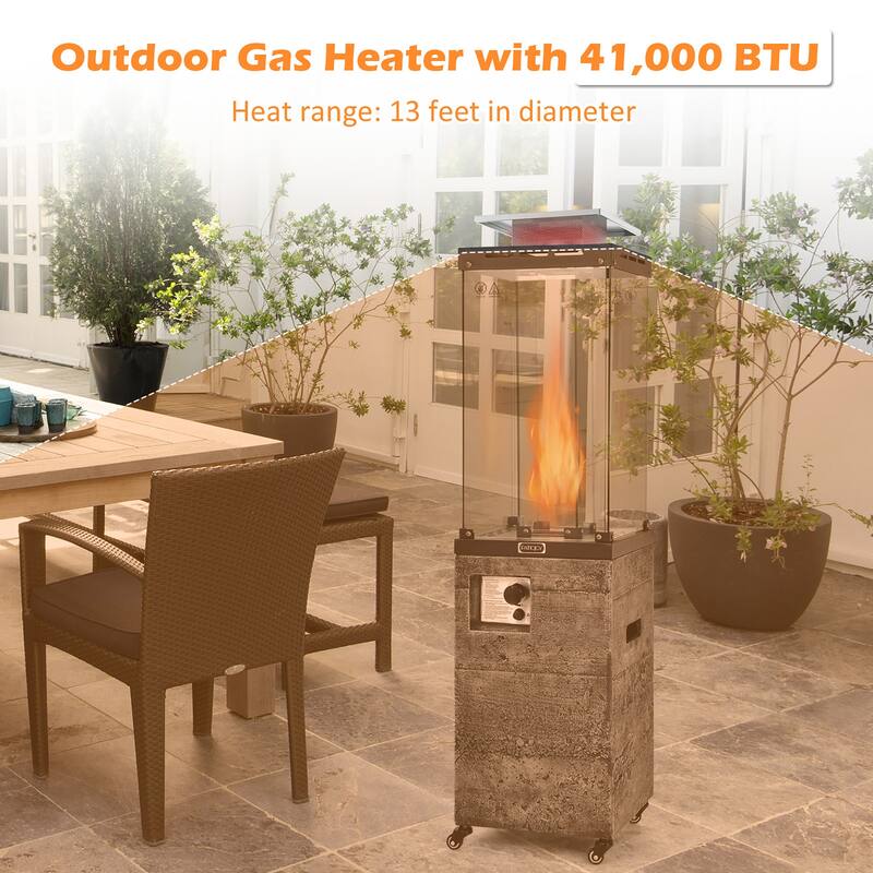 Gymax 41,000 BTU Propane Patio Heater Glass Tube Standing Gas Heater