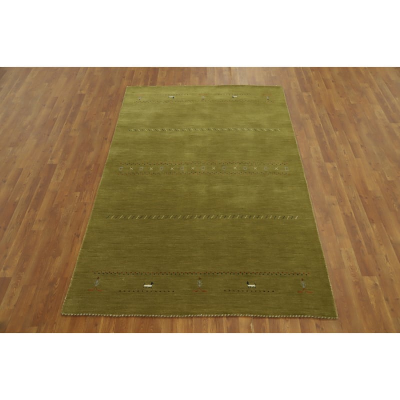 Hand Knotted Oriental 100% Wool Carpet Tribal Animal Pictorial Green Gabbeh Area Rug - 7' 9'' X 5' 0''