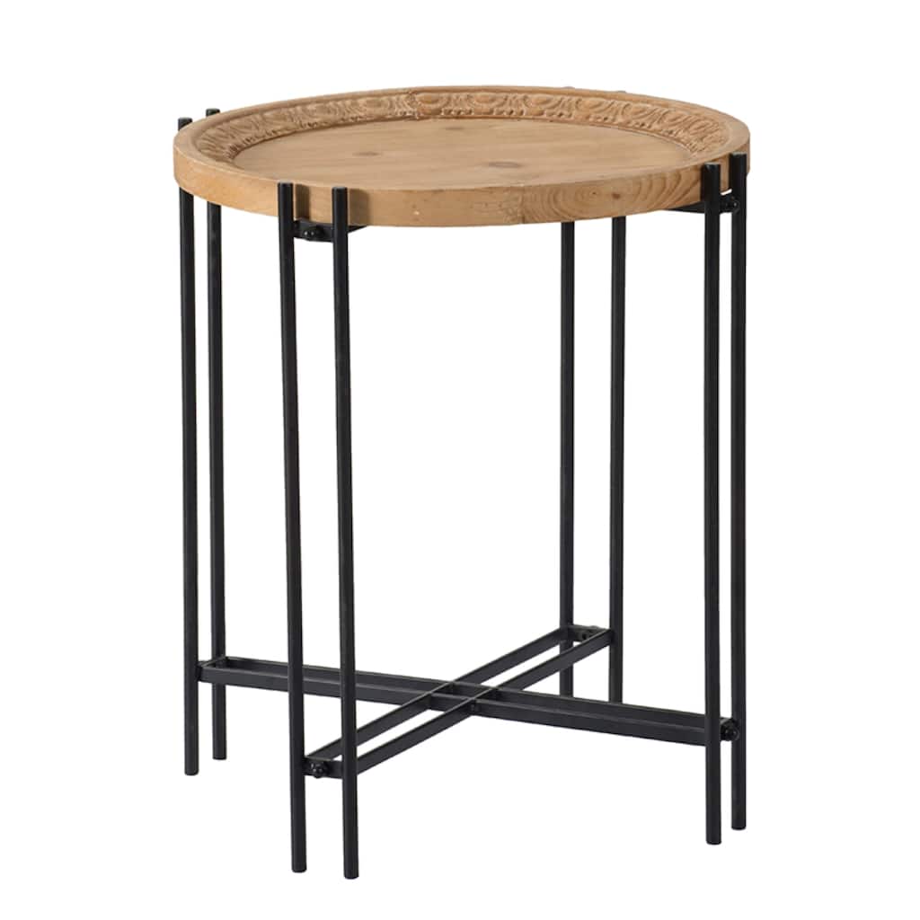 Round Wooden Side Table in Pin Legs - 24" - Brown and Black