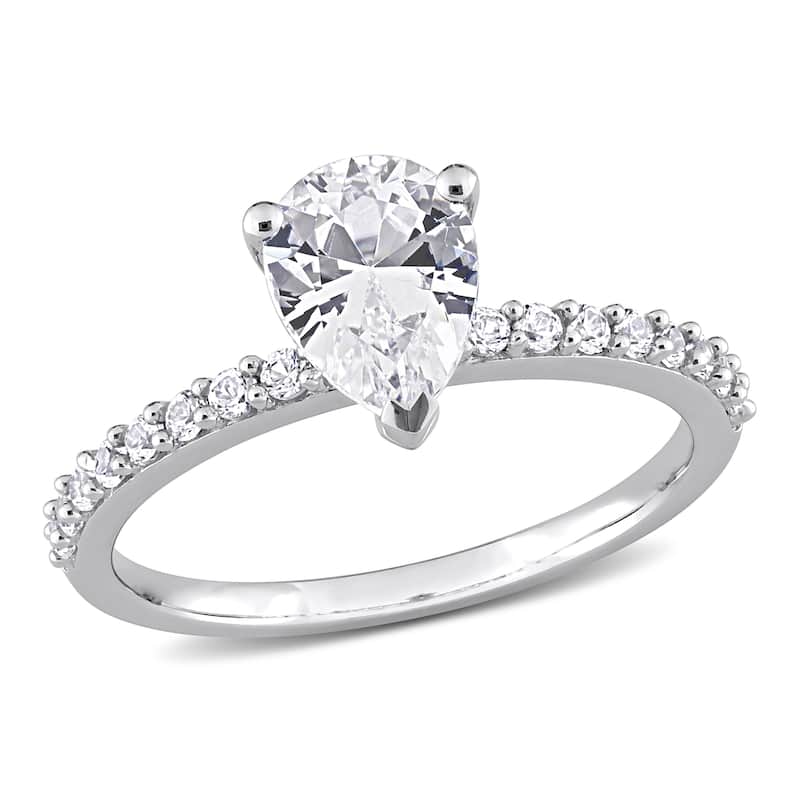 Miadora 2 1/8ct TGW Pear-cut Created White Sapphire Teardrop Engagement Ring in 10k White Gold