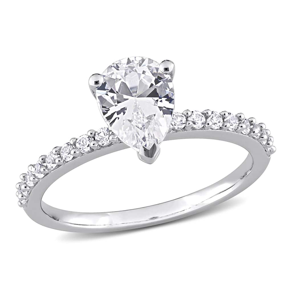 Miadora 2 1/8ct TGW Pear-cut Created White Sapphire Teardrop Engagement Ring in 10k White Gold