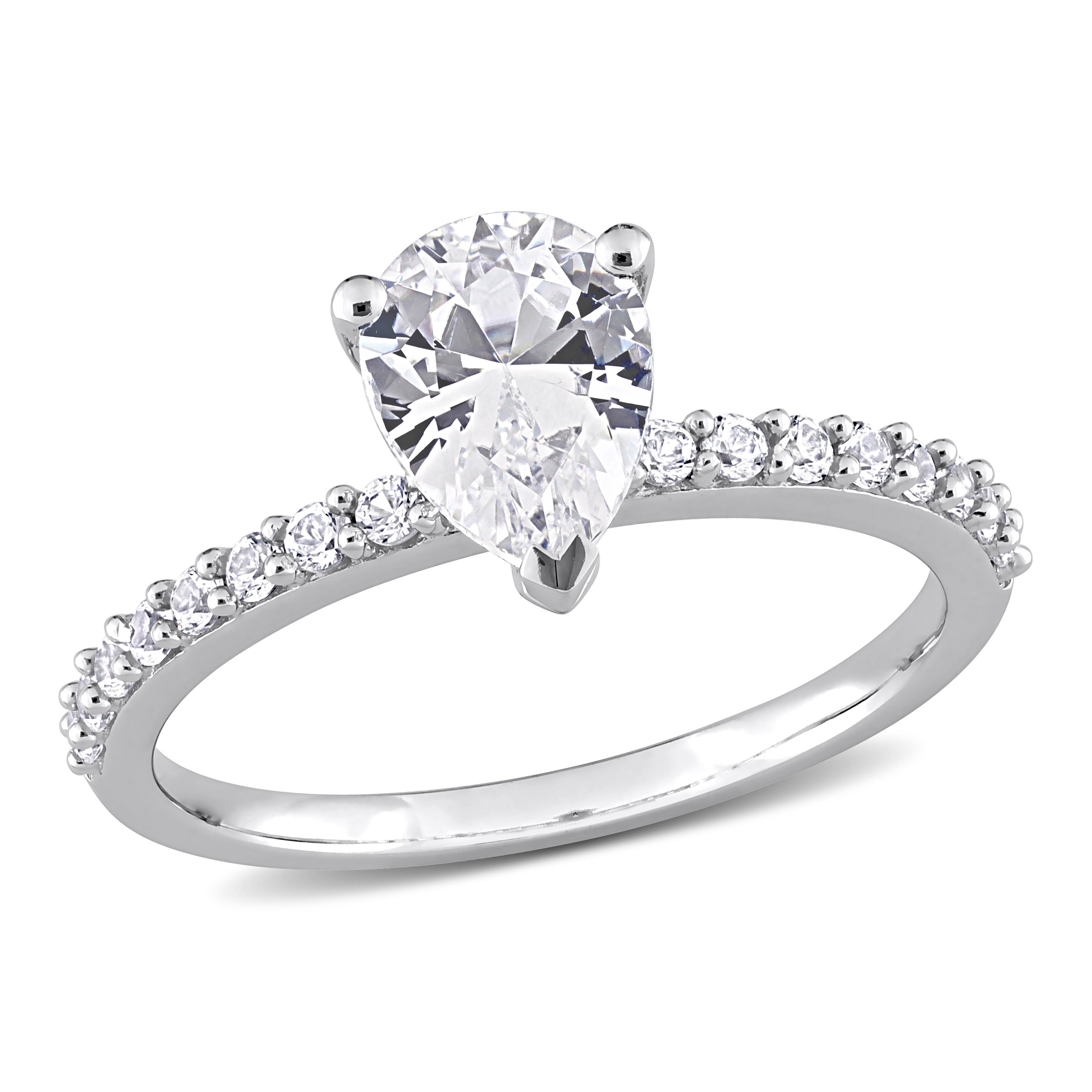 Miadora 2 1/8ct TGW Pear-cut Created White Sapphire Teardrop Engagement Ring in 10k White Gold