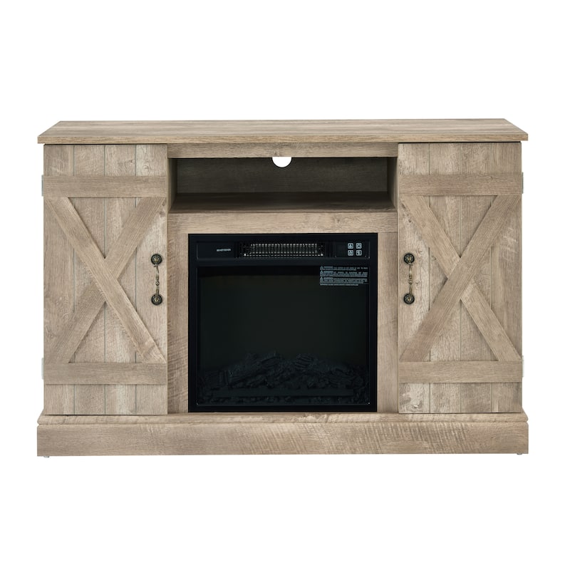 Farmhouse Classic Media TV Stand Antique Entertainment Console with 18" Electric Fireplace Insert for TV up to 50" with Open and