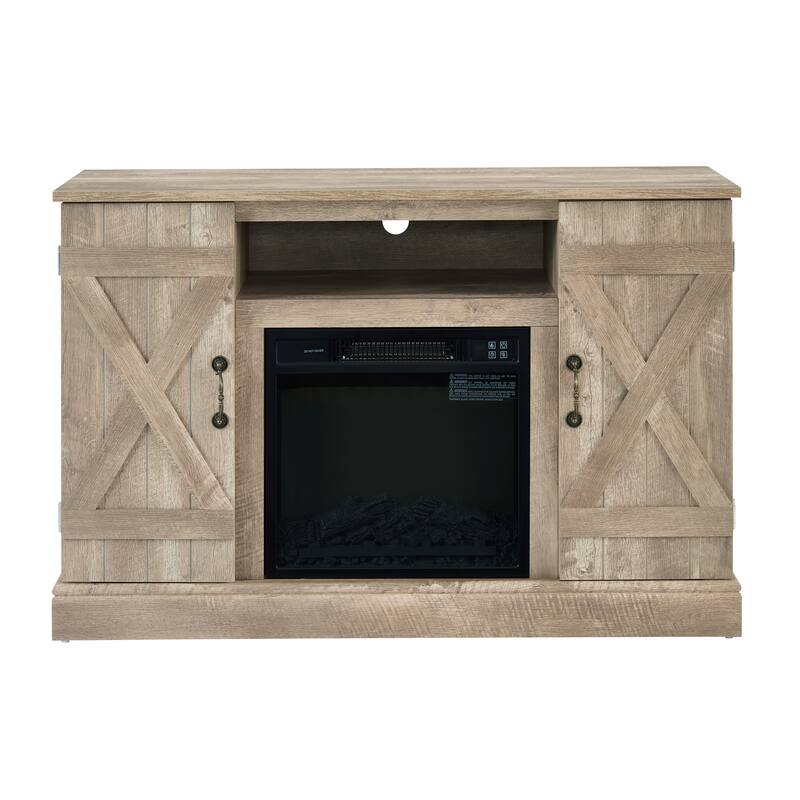 Light Gray Fireplace TV Stands w/ Open & Closed Storage Space TV Table