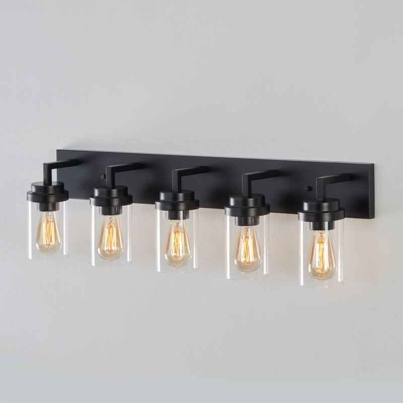 KAWOTI 5-Light Dimmable Bathroom Vanity Light with Clear Glass Shade