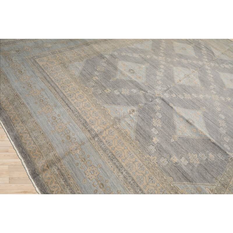 12'4''x15'6'' Hand Knotted Wool Slate Peshawar Transitional Oriental Area Rug - 12' 4'' x 15' 6''