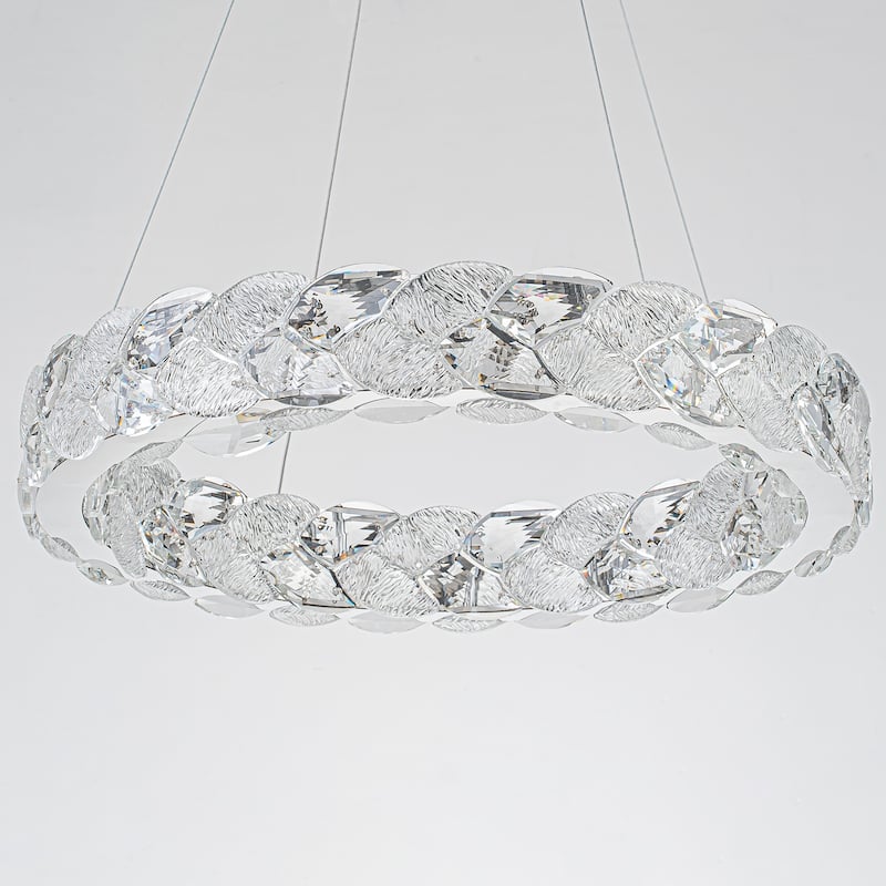 Ring Chrome LED Chandelier Textured Clear & Frosted Crystal Panels - Dia.19.69-in