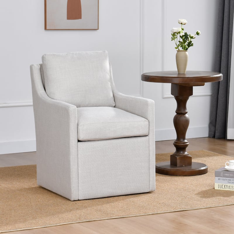 Modern 19.7" Wide Upholstered Rolling Linen Dining Chair