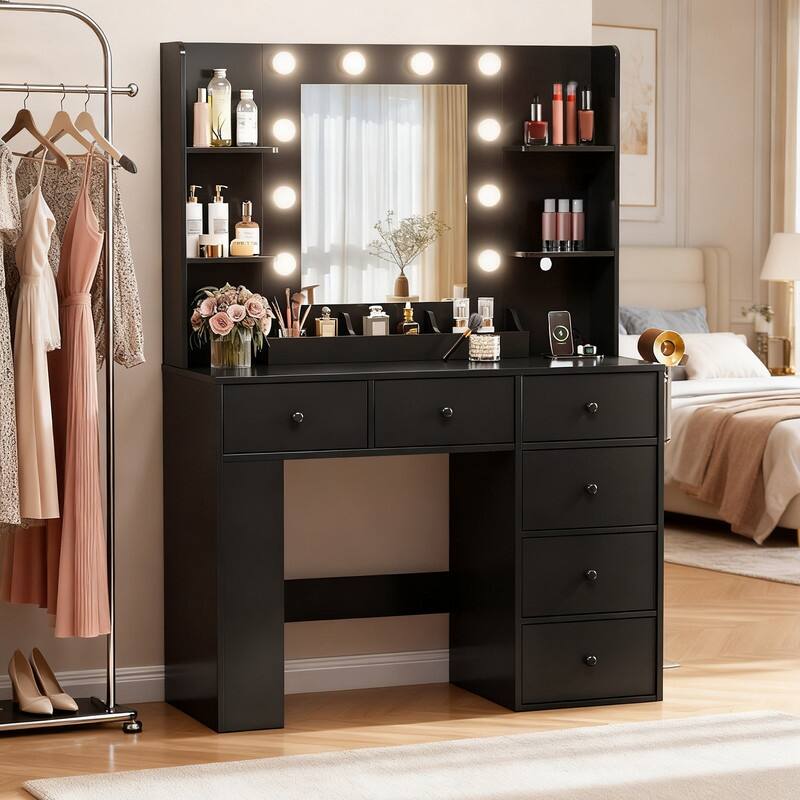 Particle Board Veneered 6-drawer 3-compartment Double-layer Side Rack, Side Panel Storage Style Dressing Table - N/A