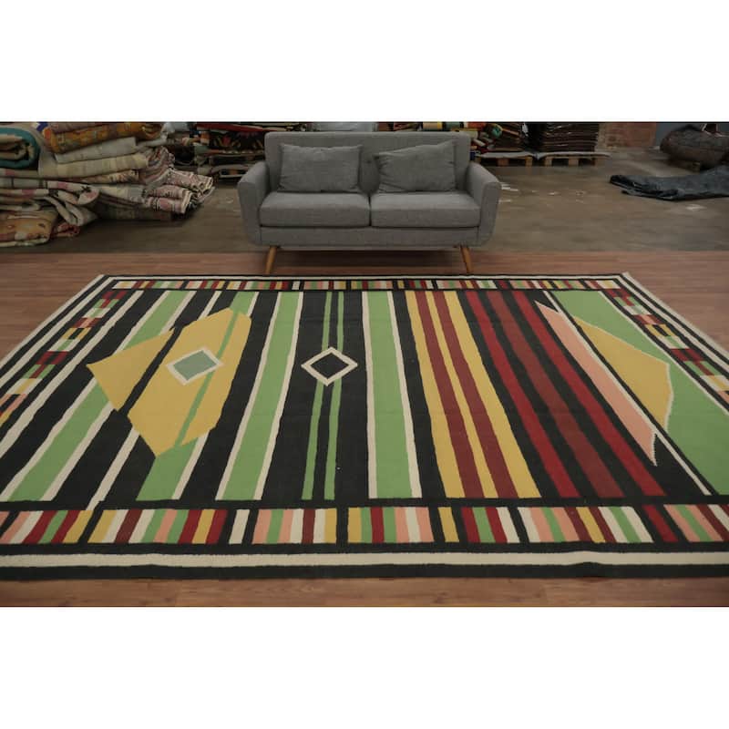 Hand Woven Oriental 100% Wool Carpet Southwestern Modern Multi-Colored Kilim Area Rug - 11' 7'' X 8' 10''