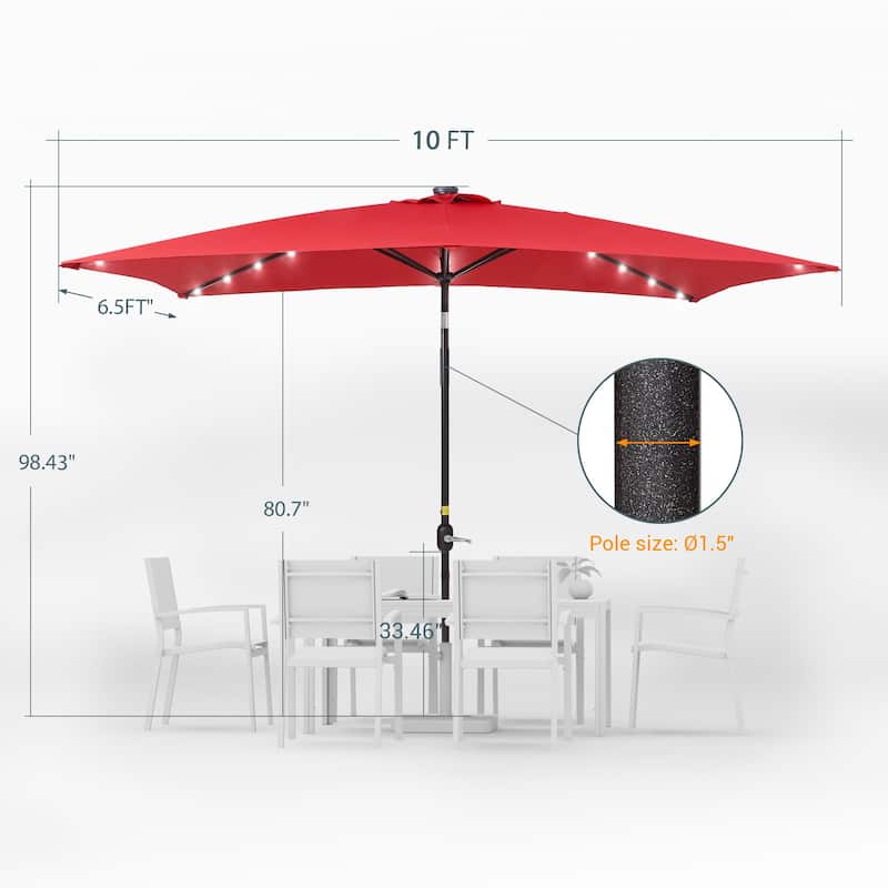 LIVOOSUN 10x6.5ft Steel Solar-Powered LED Patio Umbrella,w/Crank Tilt