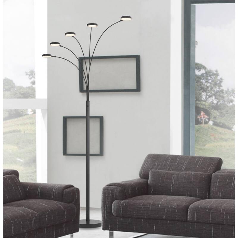 82" Five Light LED Arc Floor Lamp with Base and Curved Arm - 12.50” x 39” x 82”
