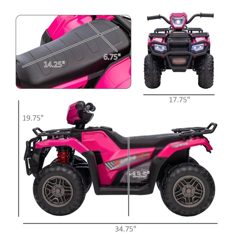 12V Kids Electric ATV with Comfortable Seat and Dashboard USB AUX Music and Safe Two-Speed - 34.6" L x 17.7" W x 19.7" H