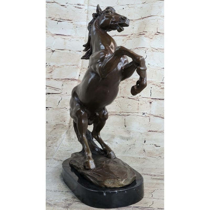 Rearing Stallion Horse Bronze Sculpture Statue Figure On Marble Base By Lecourtier