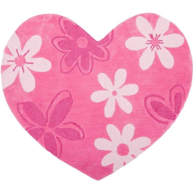 SAFAVIEH Handmade Children's Daisies Pink Hearts New Zealand Wool Rug