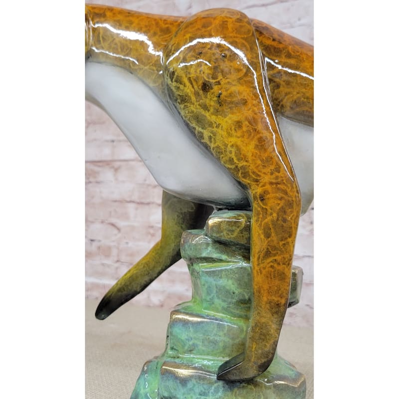 Bronze Metal Cougar Mountain Lion W/ Glazed Patina Finish Statue Sculpture Limited Edition 14 Inches X 10 Inches