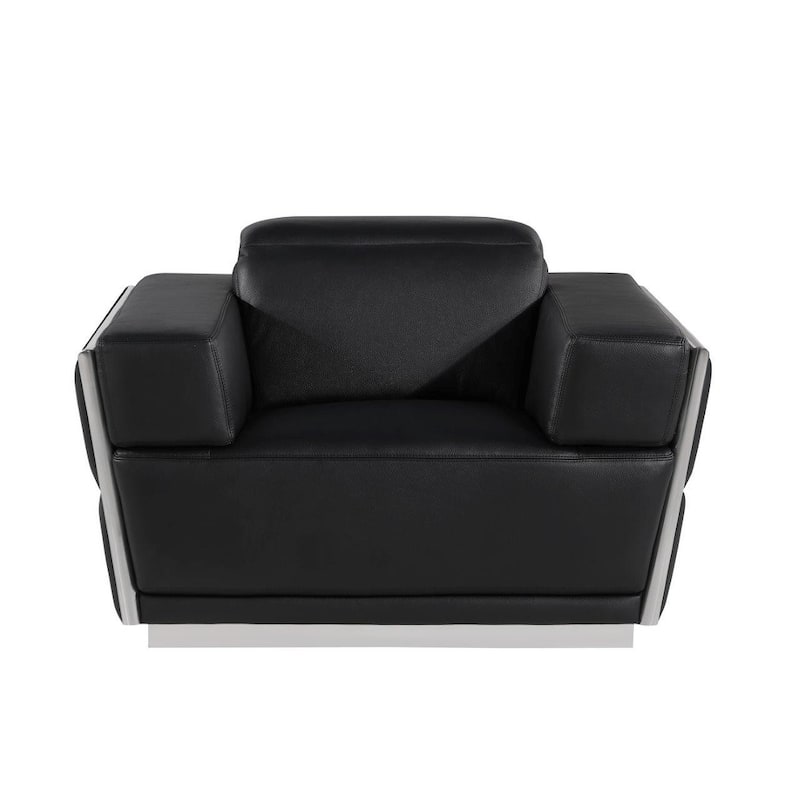 HomeRoots 47" Black and Silver Italian Leather Club Chair - 47 in. x 40 in. x 43 in.
