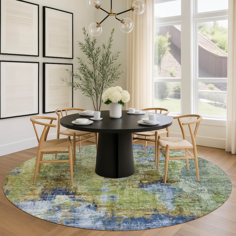 Machine Washable Indoor/ Outdoor Abstact Contemporary Chantille Rug