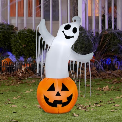 Gemmy Airblown Ghost in Pumpkin, 3.5 ft Tall, Multicolored