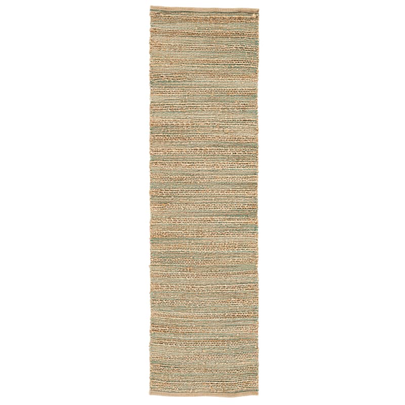 Solis Natural Jute Stripe Area Rug - 2'6" x 9' - Tan/Green - Runner/Rectangle