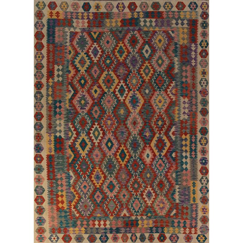 Reversible Kilim Oriental Area Rug Flatweave Wool Carpet - 8'2"x 11'5"
