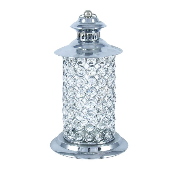 Silver Crystal Bead Hurricane Lantern Candle Holder Centerpiece 11in