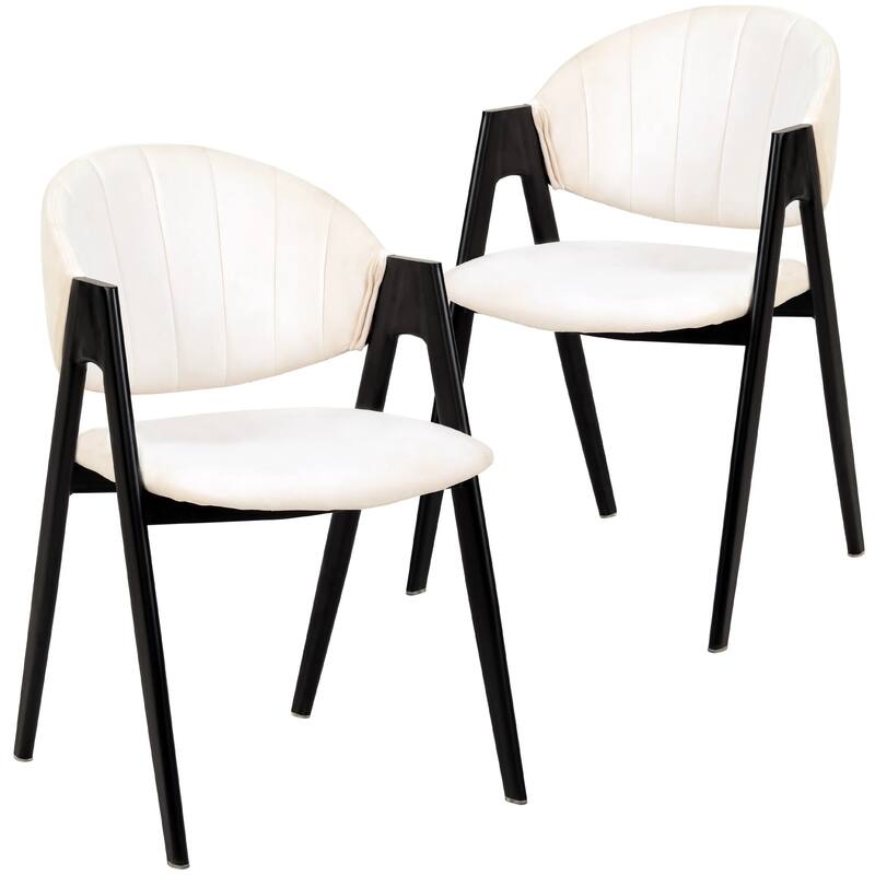 Savor Mid-Century Modern Upholstered Dining Chair with Curved Back and Iron Base for Home & Kitchen Set of 2 - White