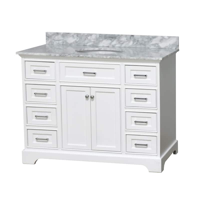KitchenBathCollection Aria 48" Bathroom Vanity with Carrara Marble Top