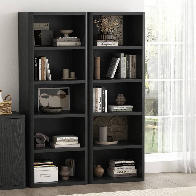 Manhattan Comfort Rivington Modern 28 Inch Open Bookcase - Black - Set of 2
