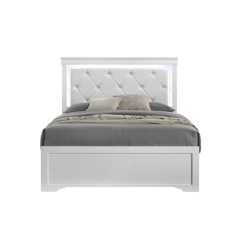 Blaze 4PC/5PC Bedroom Set - Modern Elegance with Tufted LED Bed, Velvet-Lined Drawers, and Textured Detailing