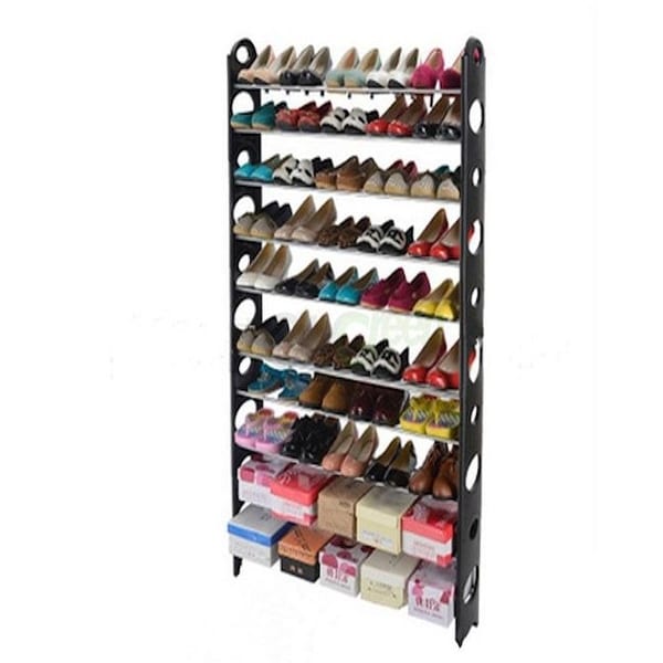 10-Tier 50-Pair-of-shoes Adjustable Steel & Plastic Shoe Rack Black & Silver. Opens flyout.