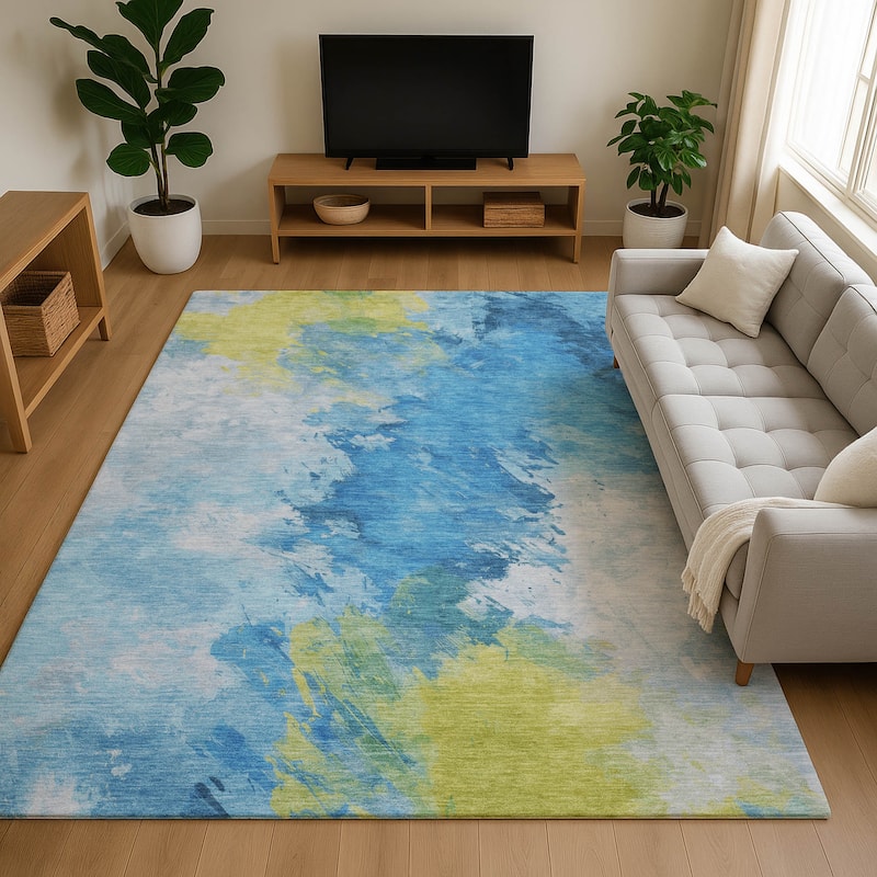 Premium Washable Super Soft Abstract Modern Mayfield Rug - Blue - 3' x 5'