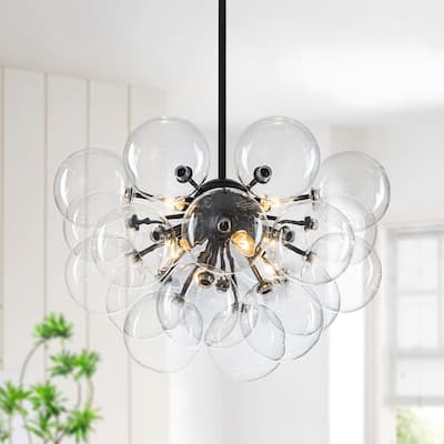 Starsky 12‑Light Linear Chandelier with Clear Glass Globes - Black or Gold Finish