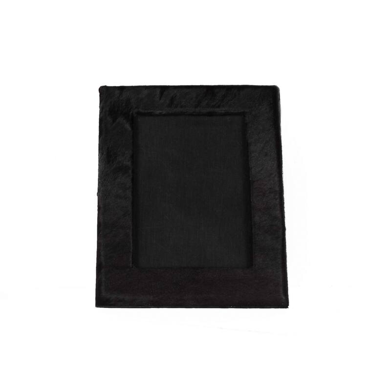 HomeRoots 5" x 7" Black Cowhide Hanging & Tabletop Picture Frame with Mat
