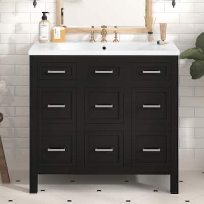 36 inch MDF Freestanding Bathroom Vanity without Top with Soft-Close Drawer