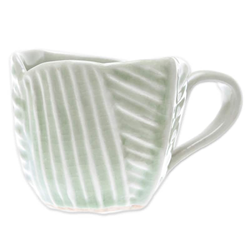 Novica Handmade Tea Leaf Celadon Ceramic Teacup And Saucer