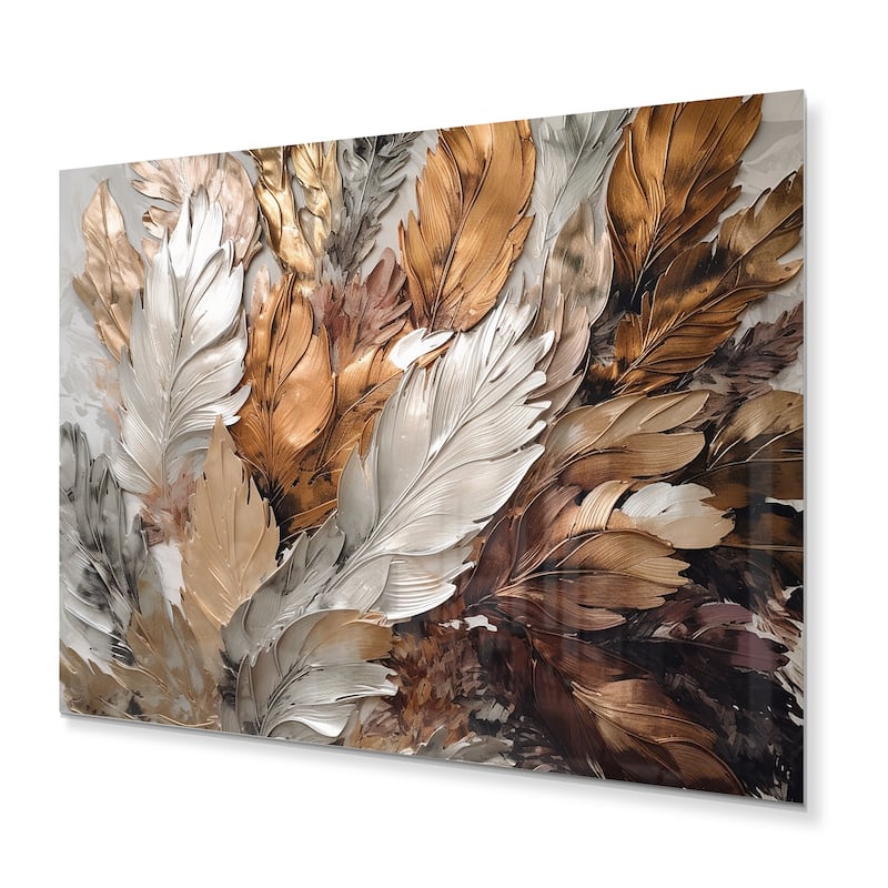 Designart "Gold Feather Extravaganza IV" Glam Feather Metal Wall Art