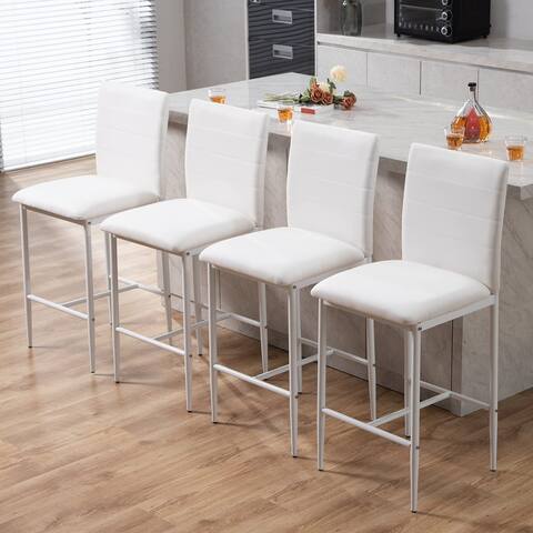 Sicotas Modern PU Leather Bar Stools Barstools for Kitchen Island Set of 4 (White) - N/A