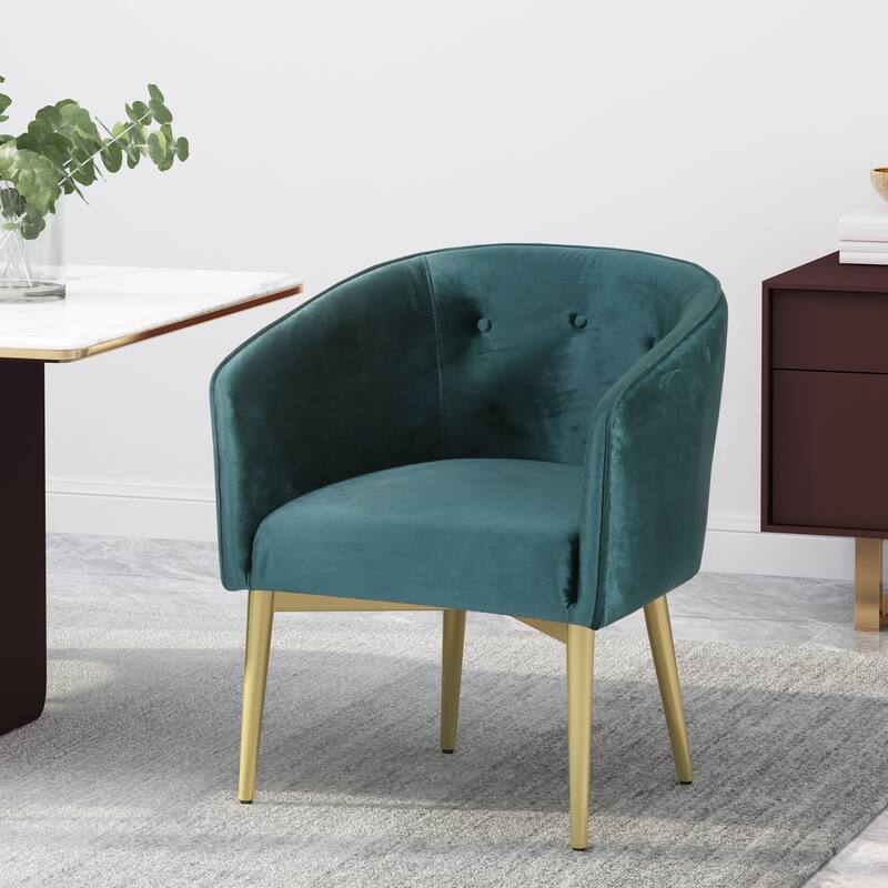 Deshler Modern Glam Tufted Velvet Dining Chair by Christopher Knight Home - 27.50" L x 23.75" W x 31.00" H - Teal + Gold