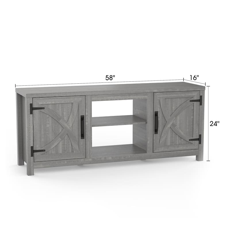 58-inch Farmhouse White Media Console TV Stand for TVs up to 65" with Door and Open Shelves