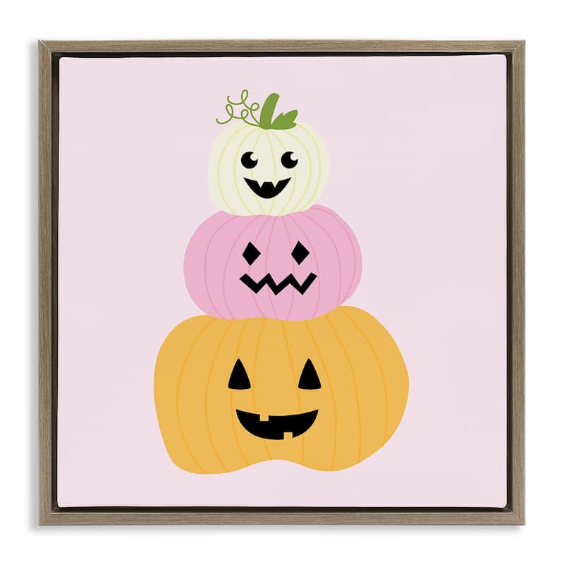 Stupell Pastel Happy Jack-o-Lanterns Framed Floater Canvas Wall Art Design By Sazerelli Designs - 25 x 25 - Brown